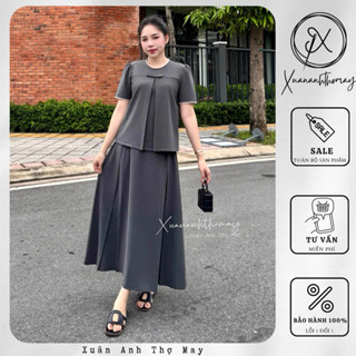 Set áo nơ + chân váy ly vải Umi hàn - Xuananhthomay