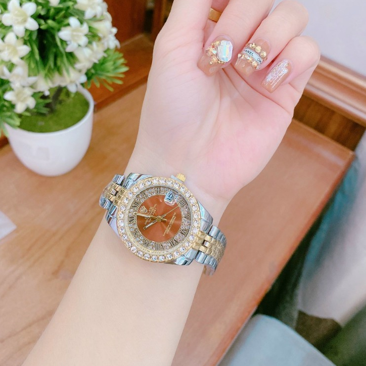 Đồng hồ nữ Rolex , đồng hồ rolex nữ dây kim loại đính đá sang trọng cực đẹp