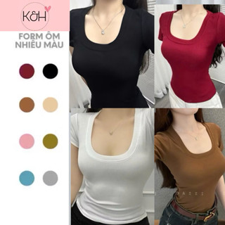 Áo thun cổ vuông tay ngắn ôm body thoáng mát KH-001 phong cách Hàn Quốc, áo nữ kiểu babytee