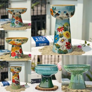 Bình hoa gốm sứ Bát Tràng dáng ly thủy tiên mặt hồ lọ cắm hoa bày hoa quả theo phong cách hiện đại