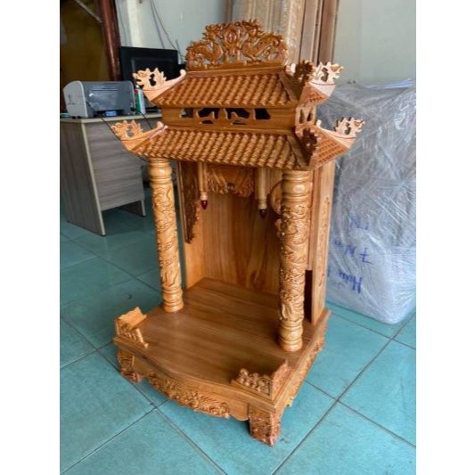 Bàn thờ thần tài ông địa gỗ gõ đỏ 50 x 90cm, bàn thờ gỗ mái nhà , bàn thờ gỗ