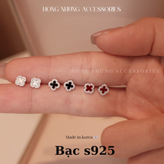 Khuyên tai cỏ 4 lá màu bạc - Bạc 925 thiết kế Hàn Quốc
