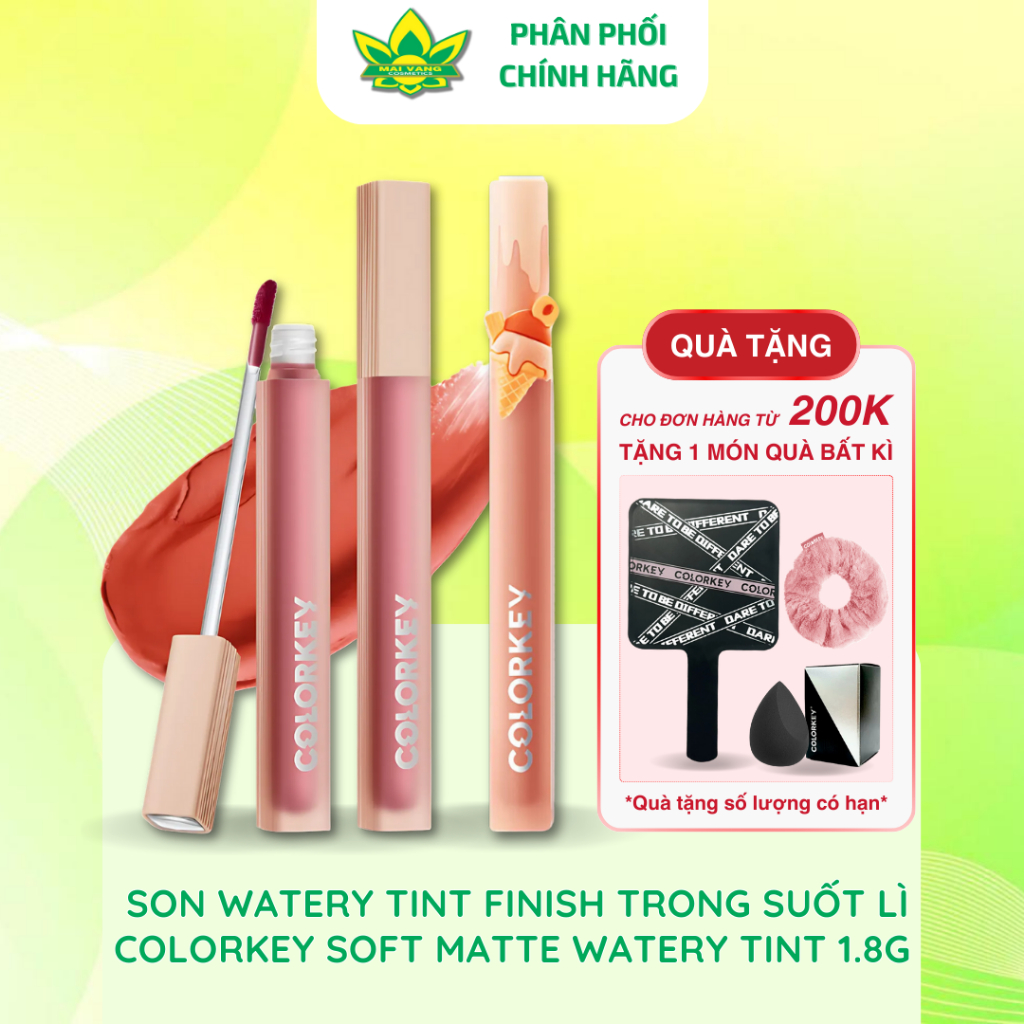 [Hàng chính hãng] Son Môi COLORKEY soft matte Watery Tint chất son tint bóng nước mịn mượt 1.8g