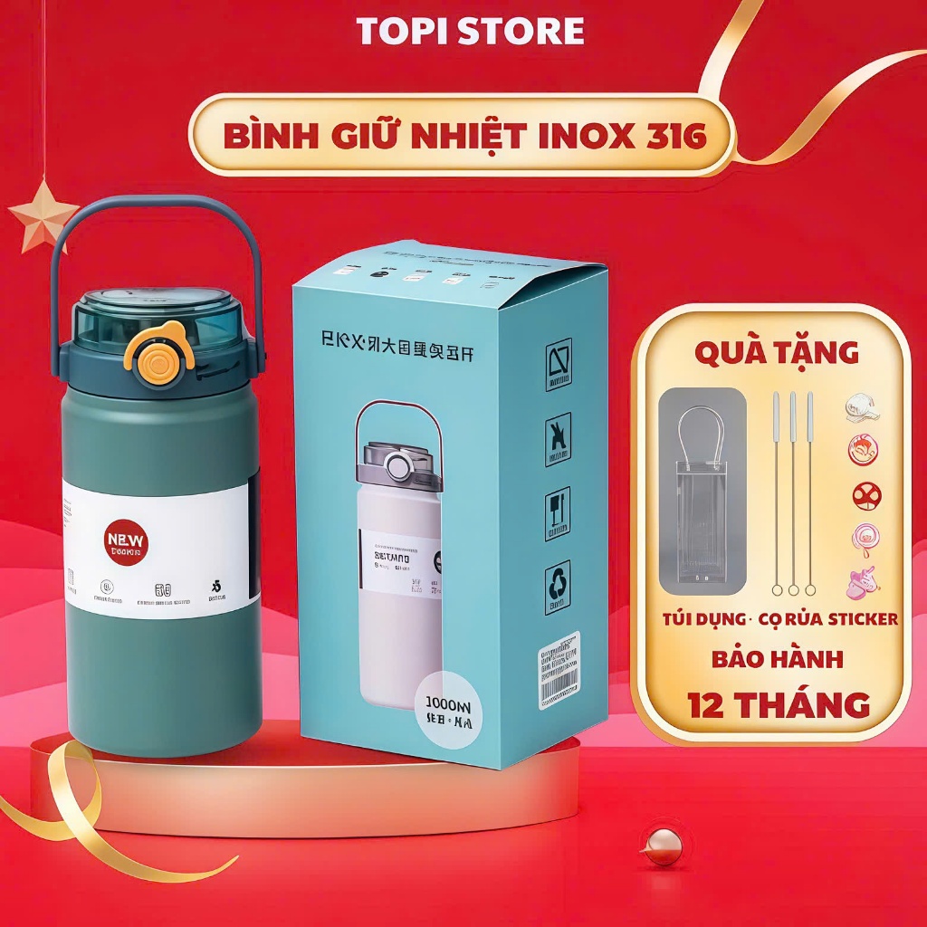 Bình giữ nhiệt Boss Loại 1 inox 316 dung tích 1000ml, bình nước 1200ml giữ nhiệt 12-15 tiếng tặng kè