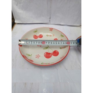 Combo 5 cái dĩa sứ sọc hoa văn trái cherry 15cm 18cm 20cm