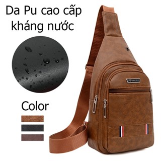 Túi nam đeo chéo da PU chống nước 3 ngăn, có lỗ nhét tai nghe hợp đi chơi, phượt, du lịch  thời trang hàn quốc S6 T244