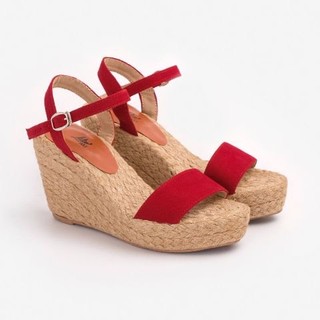  Sandal Cói Liliw Đế Xuồng Cao 8cm Quai Ngang vải Canvas Đơn Giản Dễ Phối Đồ - Hoàng Quyên Đỏ 
