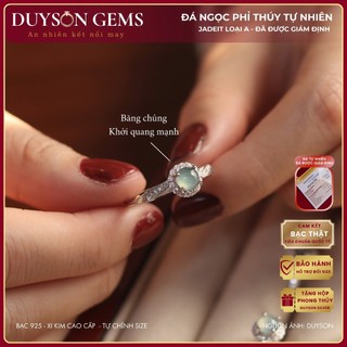  Nhẫn ngọc phỉ thúy cẩm thạch tự nhiên type A cao cấp Duyson Gems nhẫn bạc Ý đính đá phong thủy 