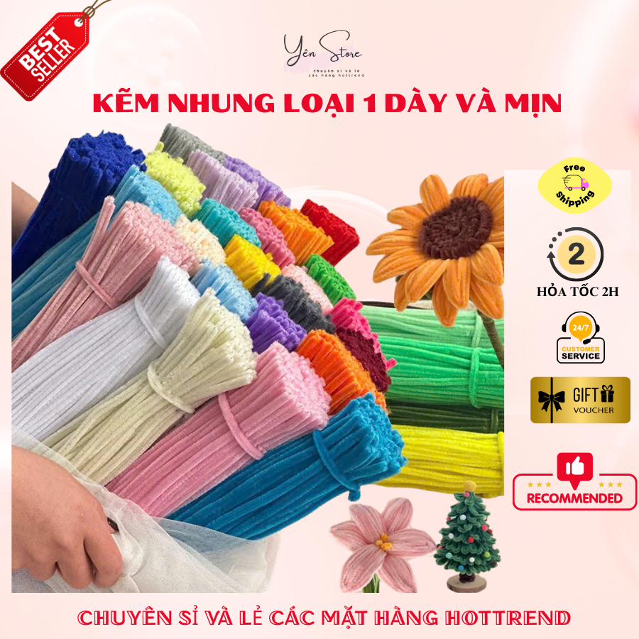 DÂY KẼM NHUNG LOẠI 1 DÀY MỊN ĐỦ MÀU LÀM HOA HANDMADE DIY YEN STORE