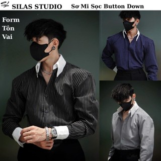 (Giá mở bán-MP01) Áo Sơmi Nam SILAS Sọc Buttondown Phối Cổ Form Tôn Vai