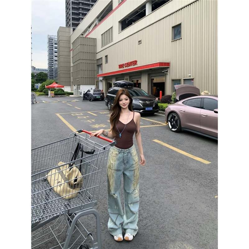 [HÀNG CÓ SẴN] Quần jean quệt loang ống suông rách cá tính #0939