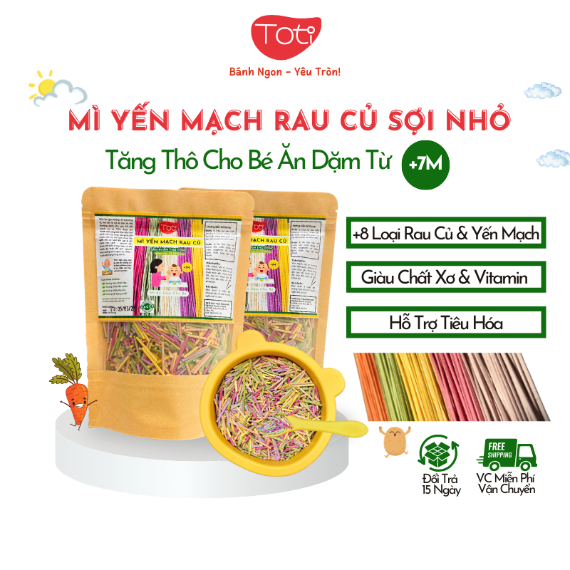 Mì Yến Mạch Rau Củ TOTI Sợi Nhỏ Ngắn, Tăng Thô Cho Bé Ăn Dặm +7M, Không Thêm Muối, Tốt Cho Tiêu Hóa