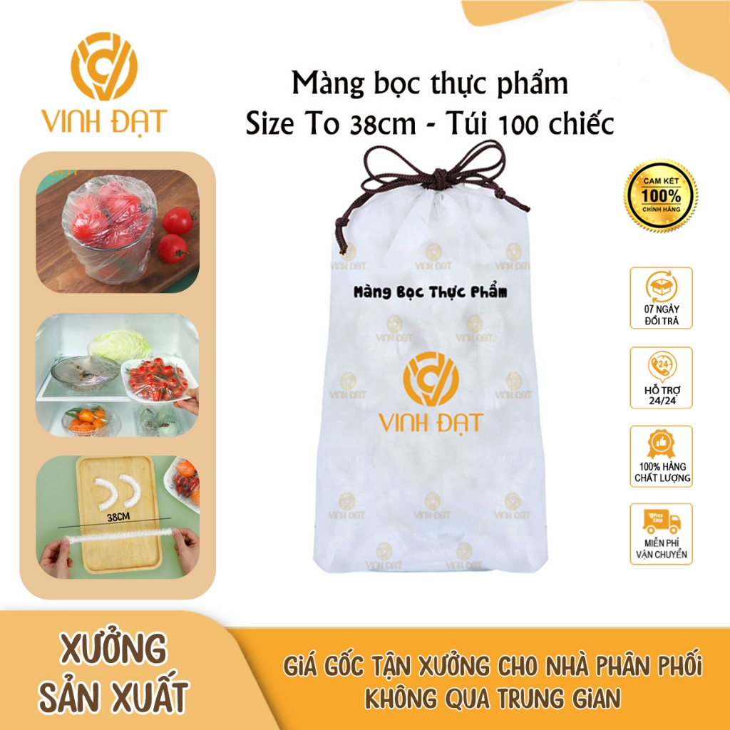 Túi 100 Chiếc Màng Bọc Thực Phẩm Bo Chun Co Giãn Chính Hãng Vinh Đạt 38CM