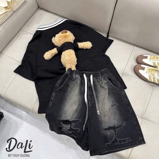  Quần Short Bò Jeans Nữ Quần Short Ngố Denim Phối Cạp Chun Rách Gối Màu Đen Khói Bản Cạp Cao Siêu Hách Dáng Cực Đỉnh 