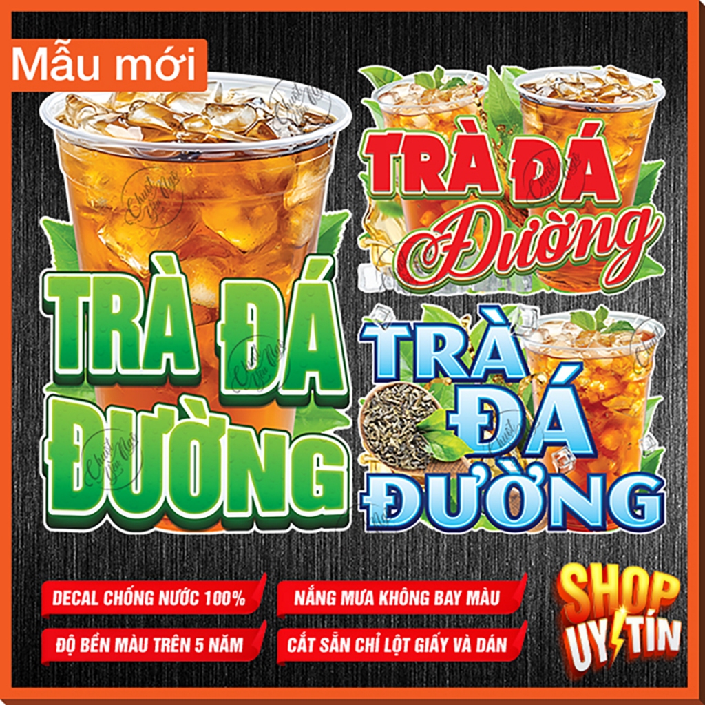 Decal TRÀ ĐÁ ĐƯỜNG dán quán trà sữa cửa kính decal bạc xỉu cà phê sữa nóng đá sticker chữ logo ăn vặ