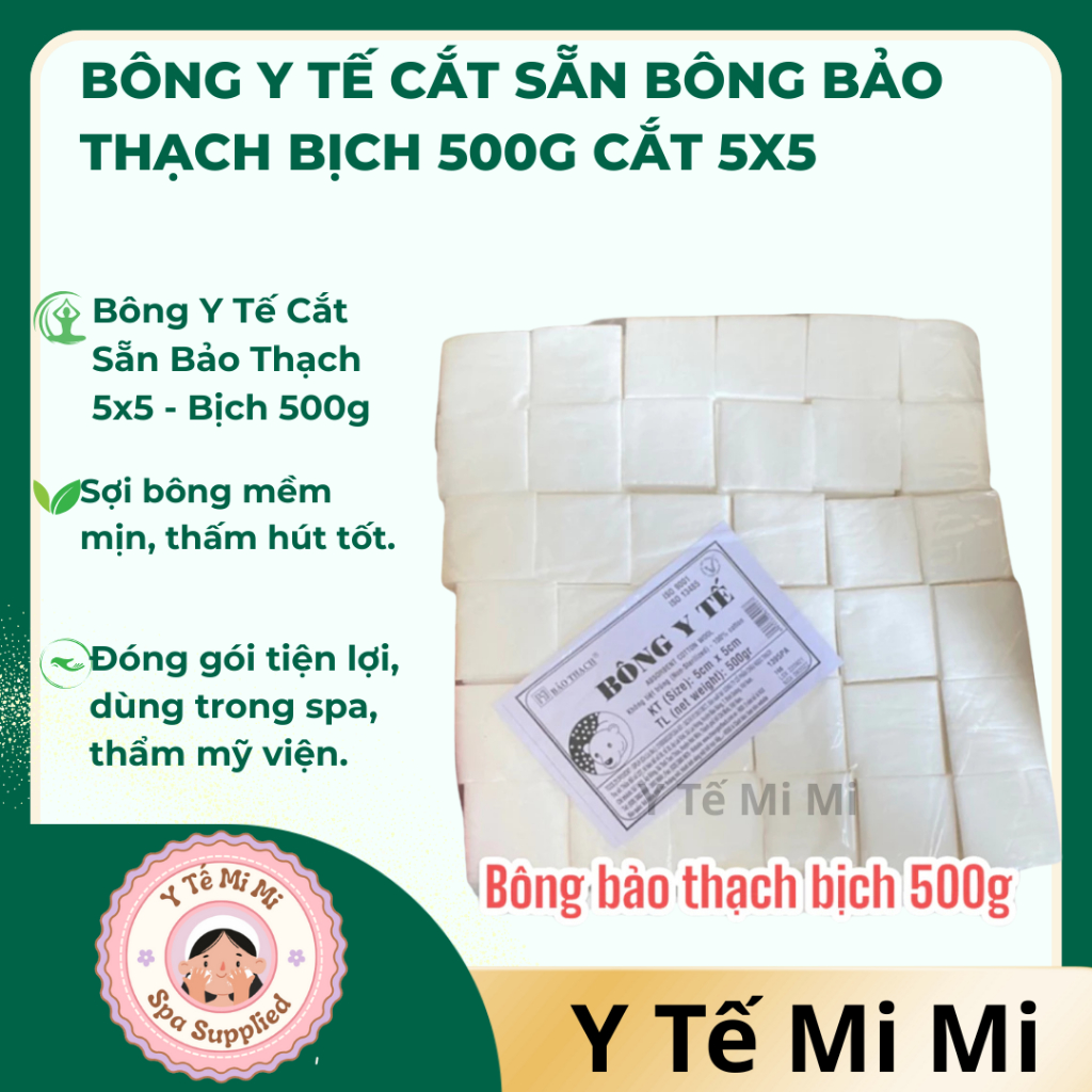 Bông y tế cắt sẵn bông bảo thạch bịch 500g cắt 5x5 - Bông Bảo thạch 5x5