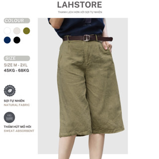  Quần lửng suông rộng linen thô LAHSTORE cạp cao lưng thun QL01  Xanh Rêu  