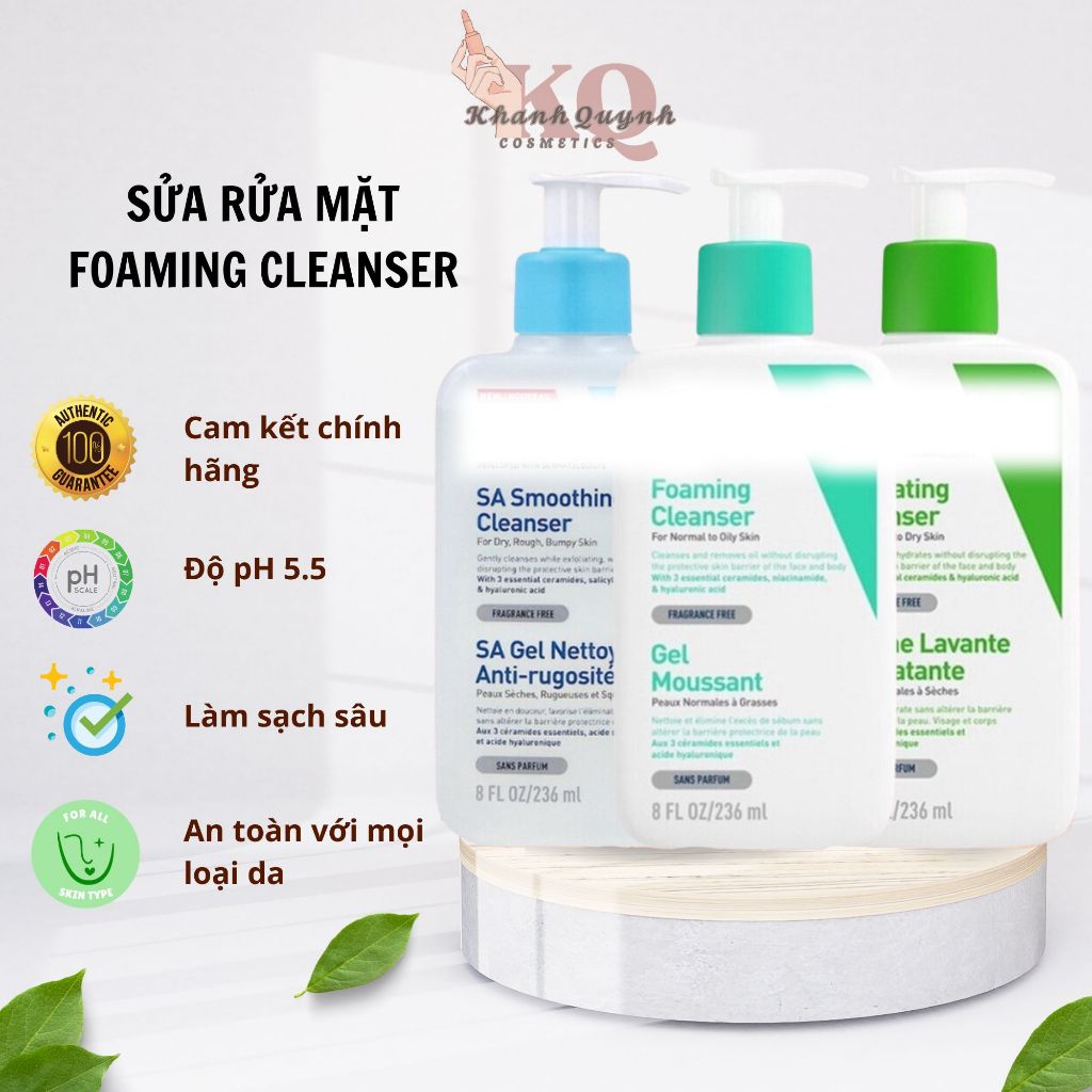 Sữa rửa mặt CV lành tính dịu nhẹ, dùng cho da dầu mụn, da khô, da nhạy cảm, an toàn cho da 236ml