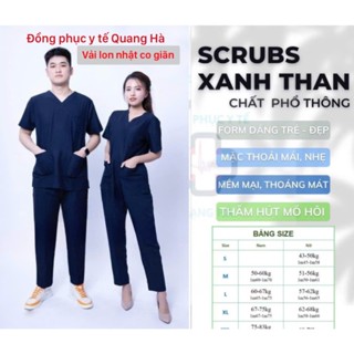 Bộ Scrubs  Màu Xanh Than lon nhật - bác sĩ, blouse cổ tim, đồng phục điều dưỡng, spa, thẩm mỹ viện, dược sĩ .