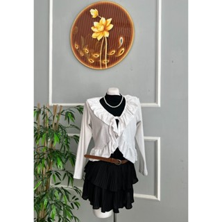  Áo khoác Cadigan nữ thun ren sọc mỏng form ngắn dài tay viền bèo thắt nơ 