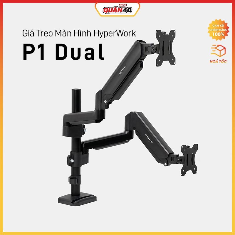 Giá Treo Màn Hình HyperWork Alpha P1 Dual / 2025 | Treo Màn 22 - 32inch | Chuẩn Vesa 75x75, 100x100 