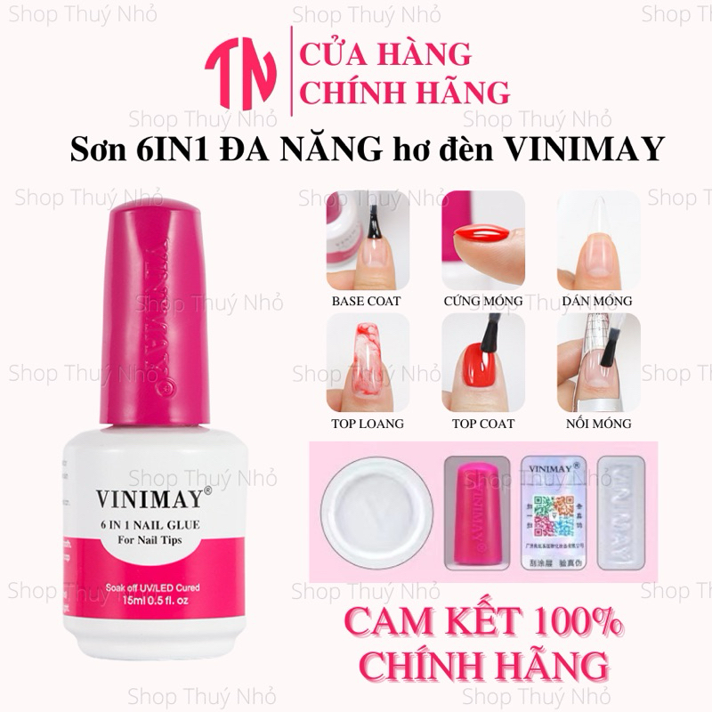 Sơn gel đa năng 6in1 Vinimay chính hãng 15ml base coat,top coat,top loang,cứng móng,nối móng úp dụng
