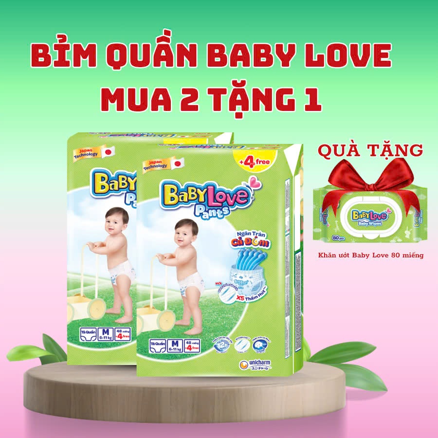 [HOẢ TỐC] Combo 2 Bịch Tã quần BABY LOVE M48+4/L48+4/XL48+4/XXL48+4/3XL33+2/4XL33+2/5XL33+2 cho bé