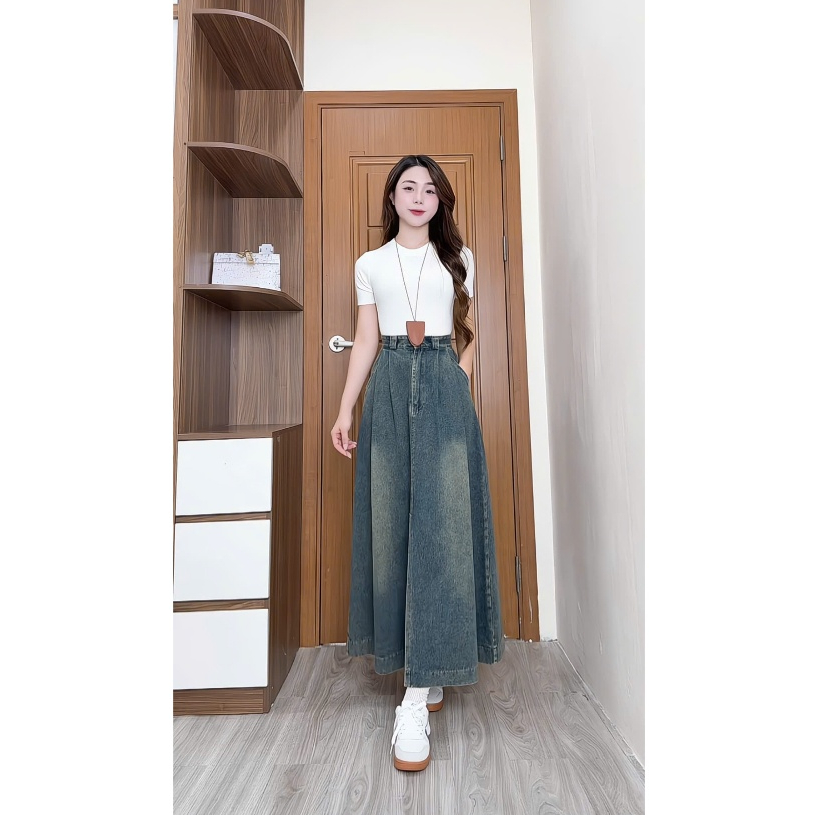 [SHOPEE TRỢ GIÁ] Chân váy jeans SARAMIA, chân váy bò nữ xanh đen dáng xòe dài cạp lưng cao chất không co giãn V18 | BigBuy360 - bigbuy360.vn