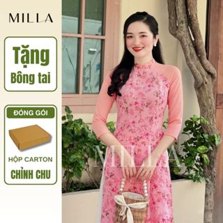 [HỎA TỐC] Áo Dài Hoa Nhí Tết 4 Tà Truyền Thống Vải Voan Đẹp Ép Nổi May Sẵn Trẻ Trung MLAV17