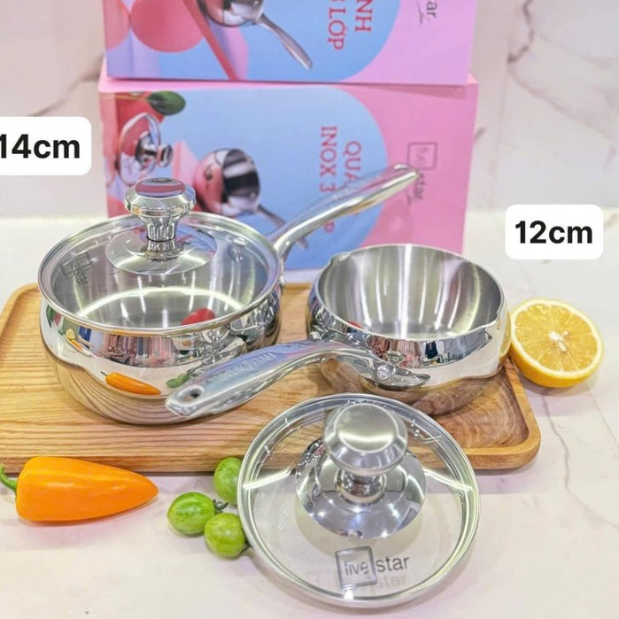 Nồi quánh bột inox 304 Fivestar 12/14 CM Quánh inox nấu ăn dặm cho bé chất liệu inox 304 thép không 