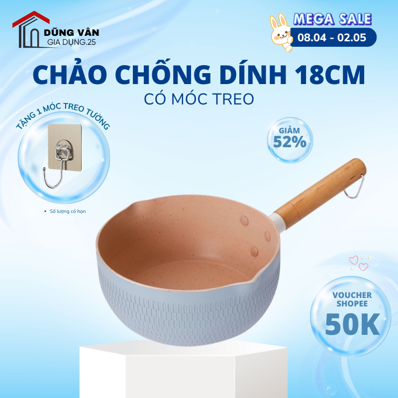 Chảo Chống Dính Bếp Từ 18cm, Chảo Đáy Sâu Lòng Vân Đá Dùng Cho Mọi Loại Bếp, Bảo Hành 12 Tháng