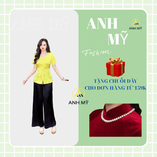 Set bộ bà ba tay ngắn ANH MỸ cổ tim , áo lẻ bà ba chất liệu gấm , quần lẻ latin  SP0337