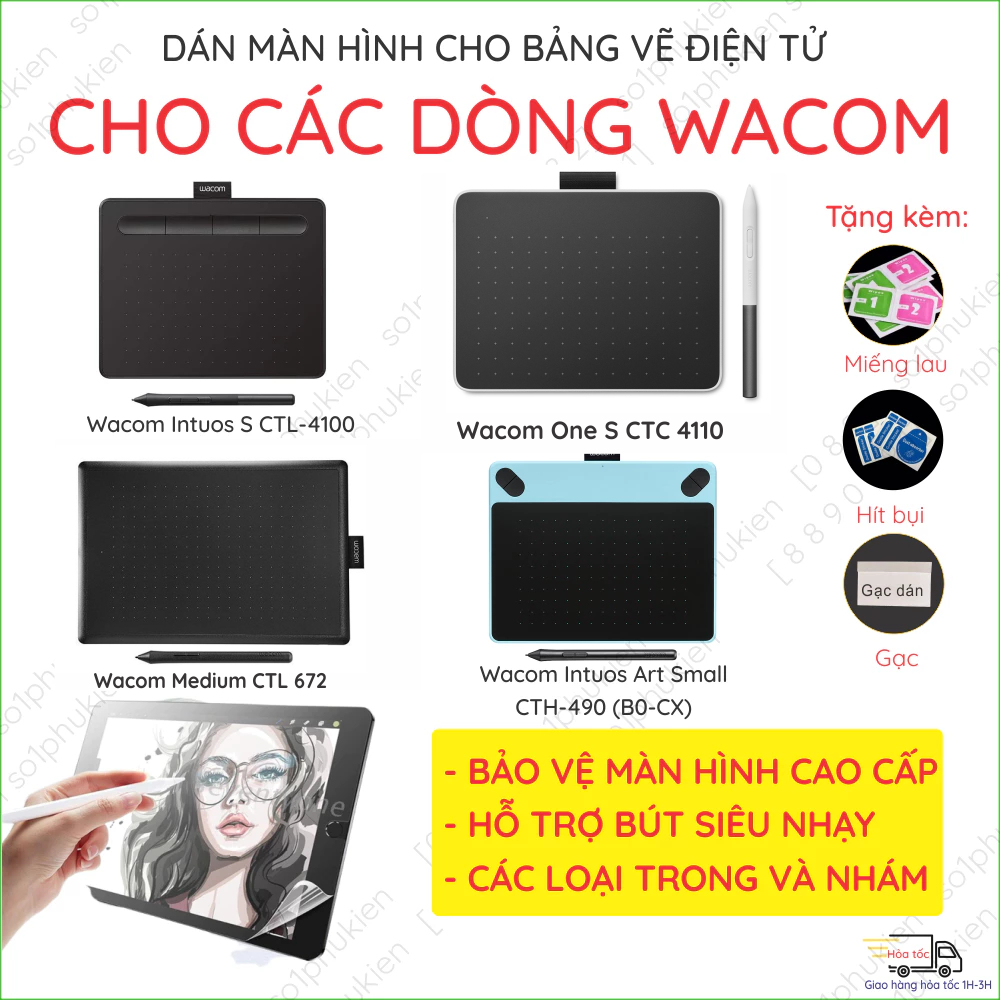 Dán màn hình bảng vẽ điện tử Wacom Intuos S M L CTL 6100WL 4100 472 672 CTH 470 480 490 690 CTC 4110