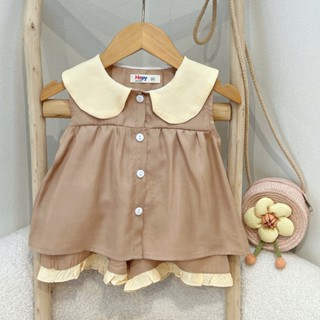 Đồ bộ cho bé gái Hapykids chất đũi lạnh mềm mát, bộ quần áo mùa hè cho bé gái 2025 [25B.45]