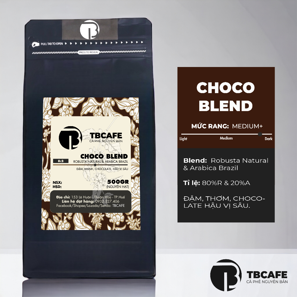 CHOCO BLEND - Cà phê blend đậm đà  - 100% Cà phê rang mộc nguyên chất, pha phin, pha máy - TBCAFE