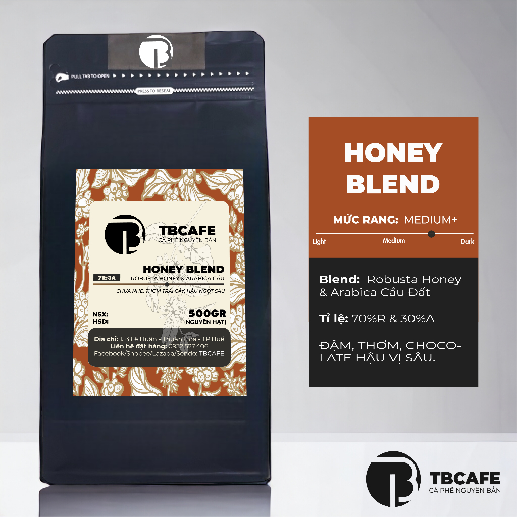 HONEY BLEND - Cà phê gu vừa tinh tế - 100% Cà phê rang mộc nguyên chất, pha phin, pha máy - TBCAFE