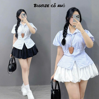 Set đồ cho Bigsize Nữ 60-90kg áo tay phồng bèo phối chân váy bí mềm mát mặc đi làm, đi chơi - SET(SM189+ CV413)