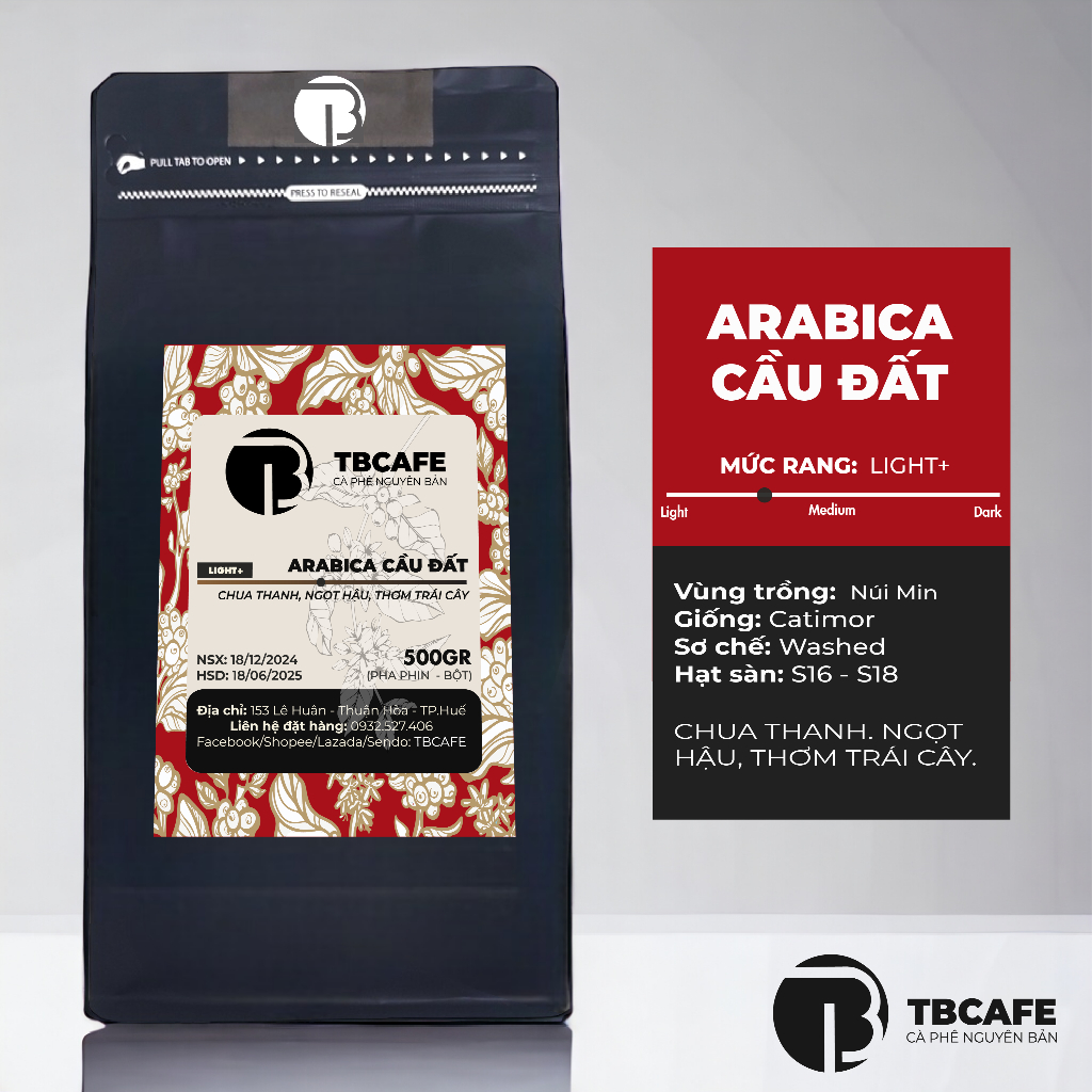 Cà phê Arabica Cầu Đất [500g/ 1 túi] 100% Cà phê mộc rang xay nguyên chất - tbcafe
