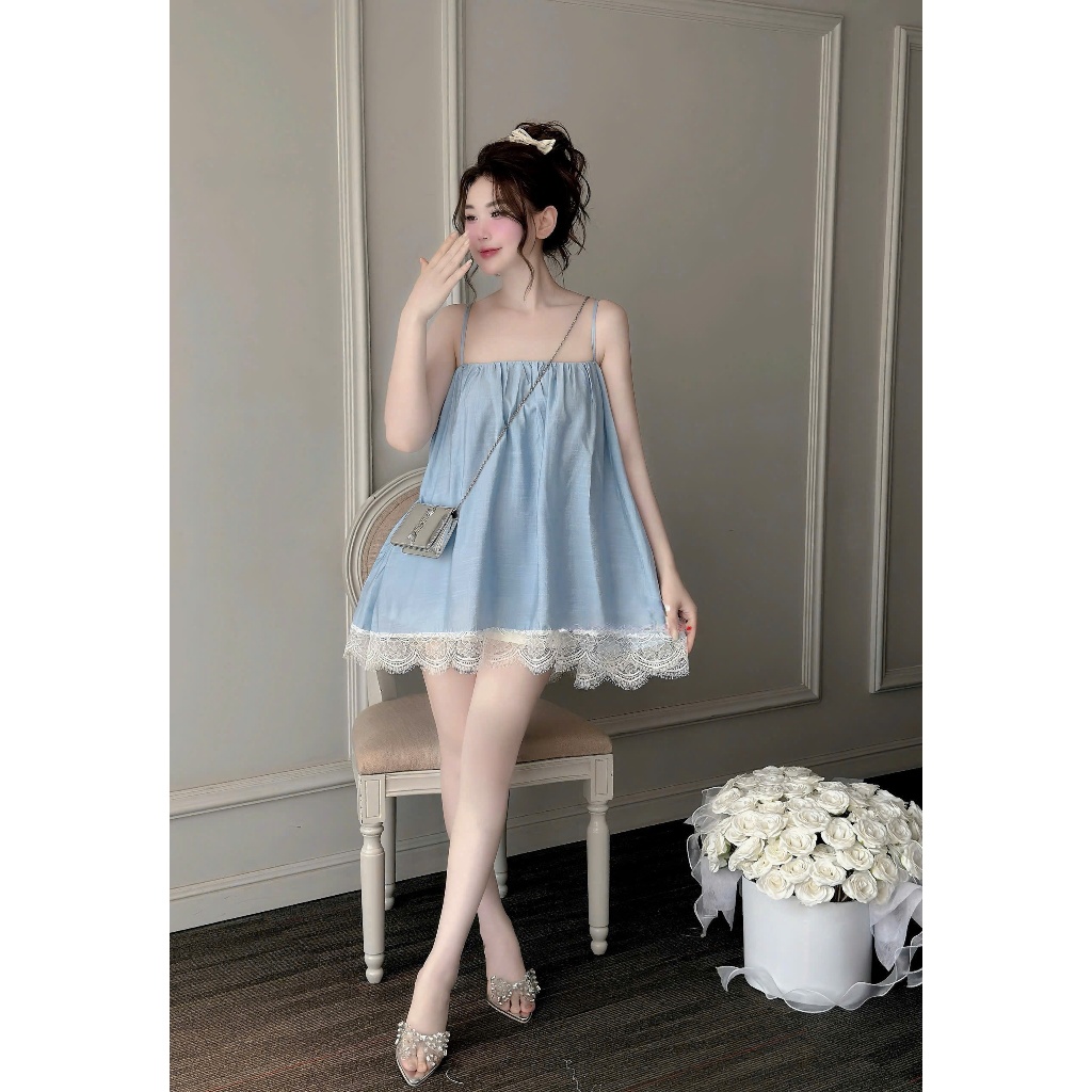 Đầm váy  nữ 2 dây dáng baby doll chất lụa mát phối ren cao cấp mặc ở nhà siêu xinh tiểu thư Hàn Quốc | BigBuy360 - bigbuy360.vn