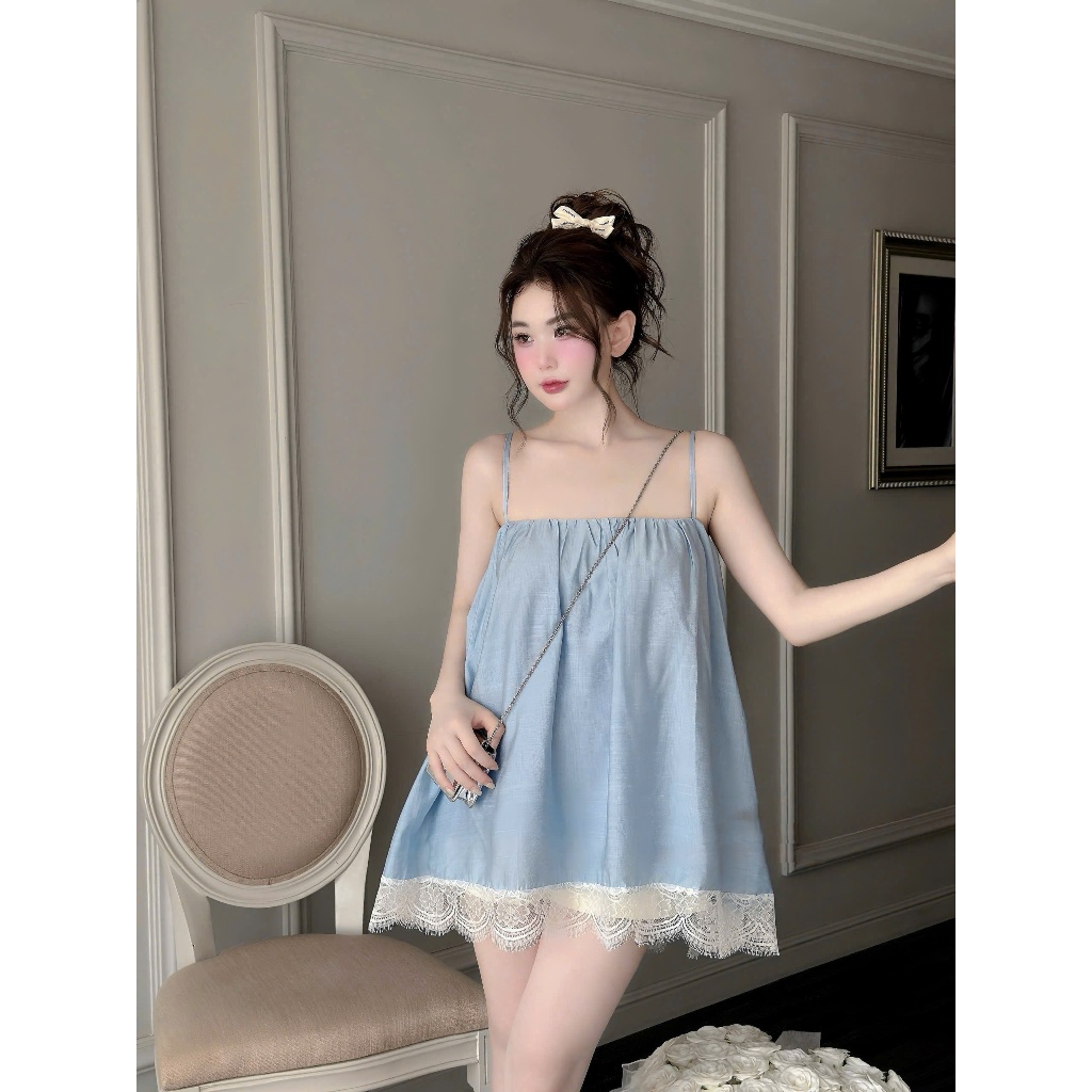 Đầm váy  nữ 2 dây dáng baby doll chất lụa mát phối ren cao cấp mặc ở nhà siêu xinh tiểu thư Hàn Quốc | BigBuy360 - bigbuy360.vn