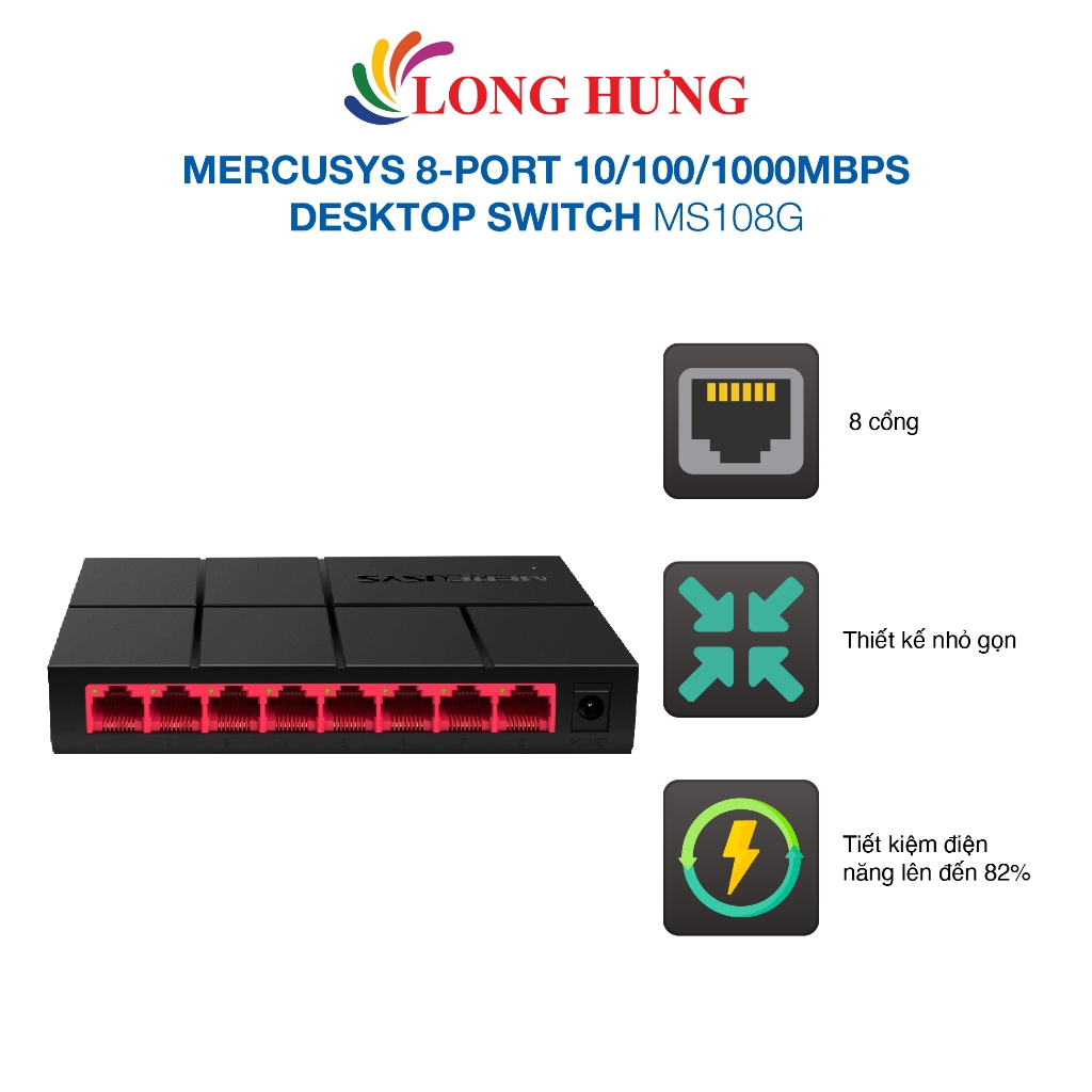 Switch Mercusys 8-Port 10/100/1000Mbps Desktop Switch MS108G - Hàng chính hãng