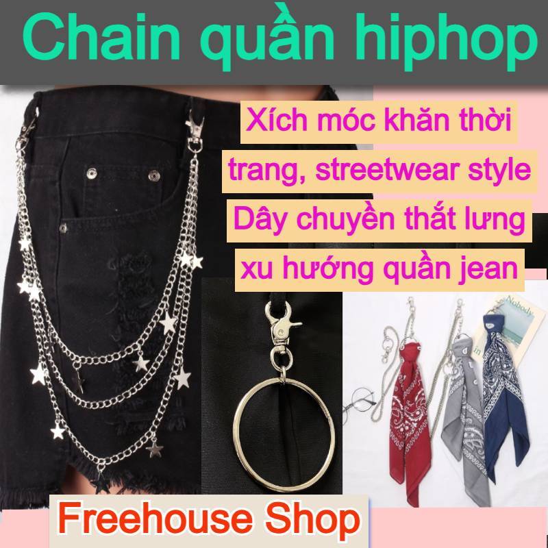 Chain quần Khăn bandana streetwear retro turban vuông thời trang nhiều kiểu đường phố hip hop cực chất xích móc khăn