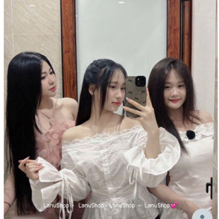 [LanuShop Sẵn] Áo Sơ mi trễ Vai Dáng xoè Tôn dáng, Sơ mi trắng tay loe Pha Ren Điệu Đà