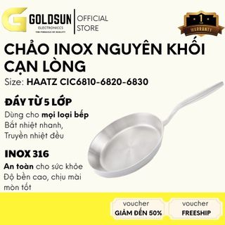 Chảo inox nguyên khối 5 lớp HAATZ CIC6830, chảo cạn lòng dùng cho mọi loại bếp, an toàn cho sức khỏe