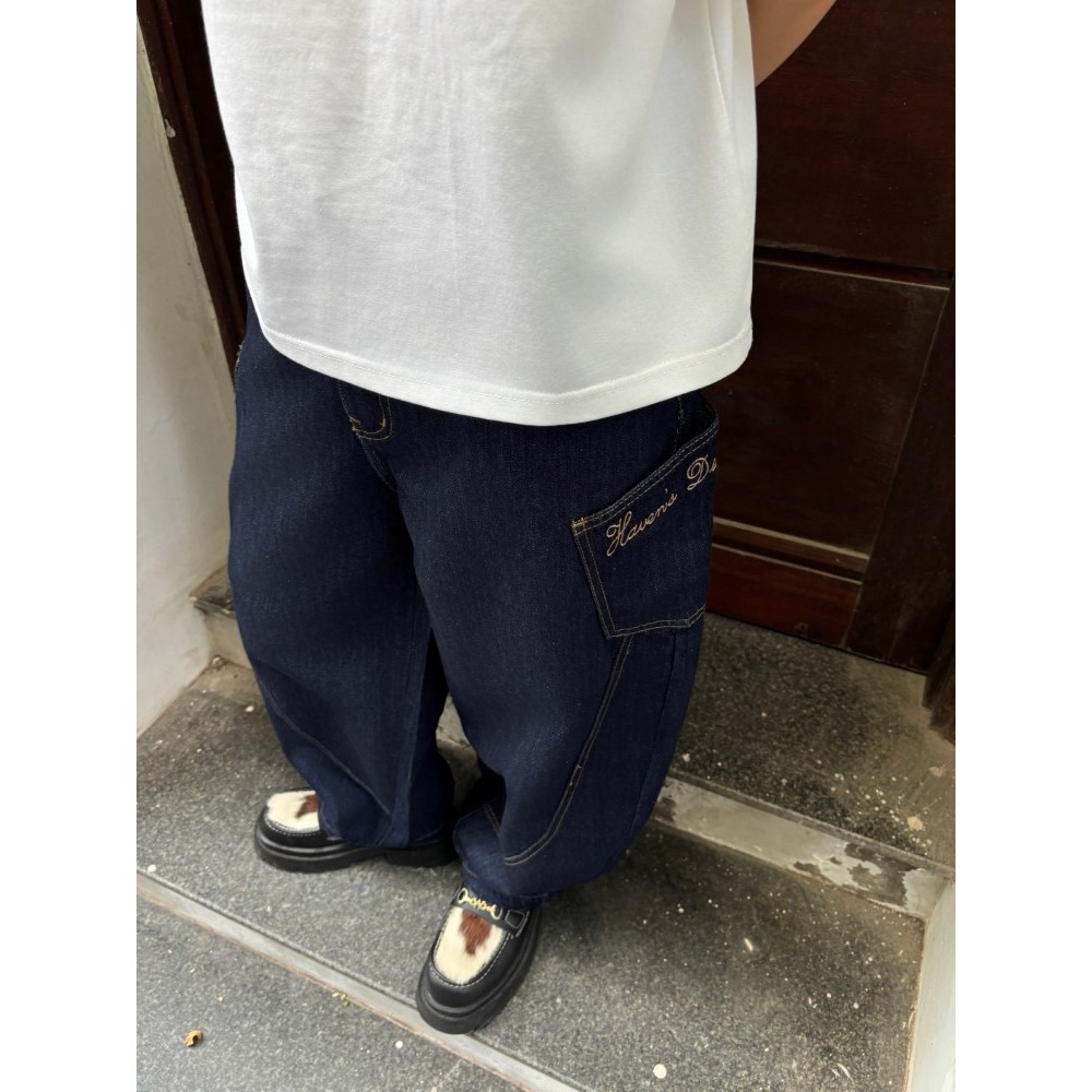 Quần Jeans HAVEN'S unisex dáng bầu túi sườn ống cong thêu chữ BY HAVEN'S bản CAO CẤP | BigBuy360 - bigbuy360.vn