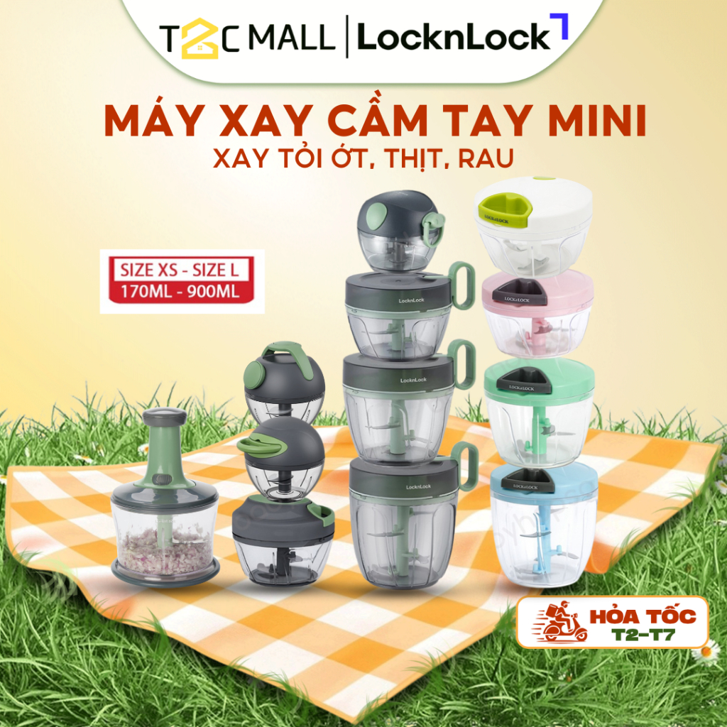 Máy xay tỏi ớt mini cầm tay LocknLock CKS308PIK CKS309GRN CKS321GRN Lưỡi Xay Bén Dễ Vệ Sinh T2Cmall