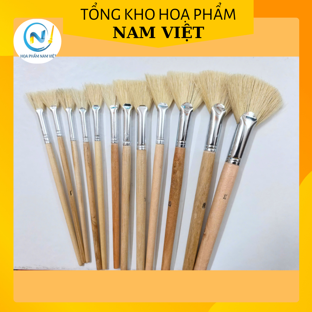 Bộ 12 cây cọ quạt lông lợn cán ngắn, cọ quạt vẽ tranh, cọ xoè