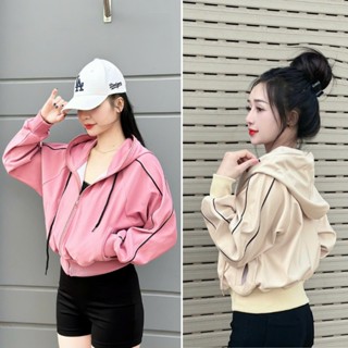Áo khoác nữ TC2 form croptop thun cotton 2 da hàn châu phối kẻ sọc năng động, cá tính