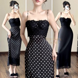   MAISEY 2375  Đầm lụa 2 dây phối ren dáng dài ngắn – sang trọng quyến rũ tôn eo 