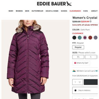 (Crystal Parka) Áo phao lông vũ (-37•C) đi tuyết Eddie Bauer, áo khoác đi lạnh chống tuyết, áo khoác mùa đông